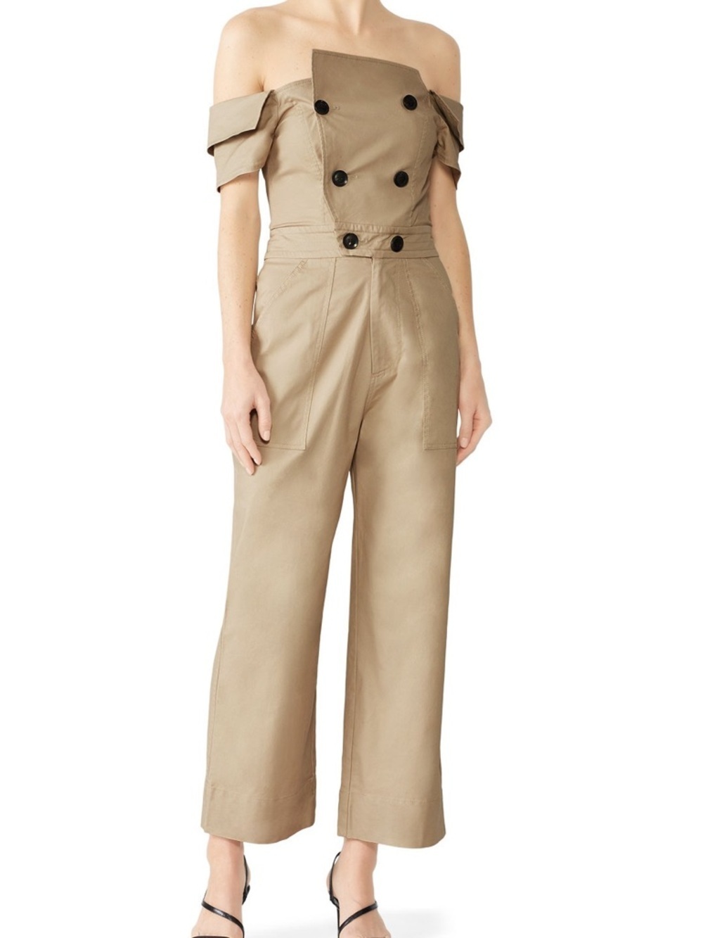 Marissa Webb Off-Shoulder Utility Rylan Jumpsuit Khaki